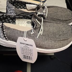 Hey Dude Youth Chambray Woven Shoes - Gray and White
